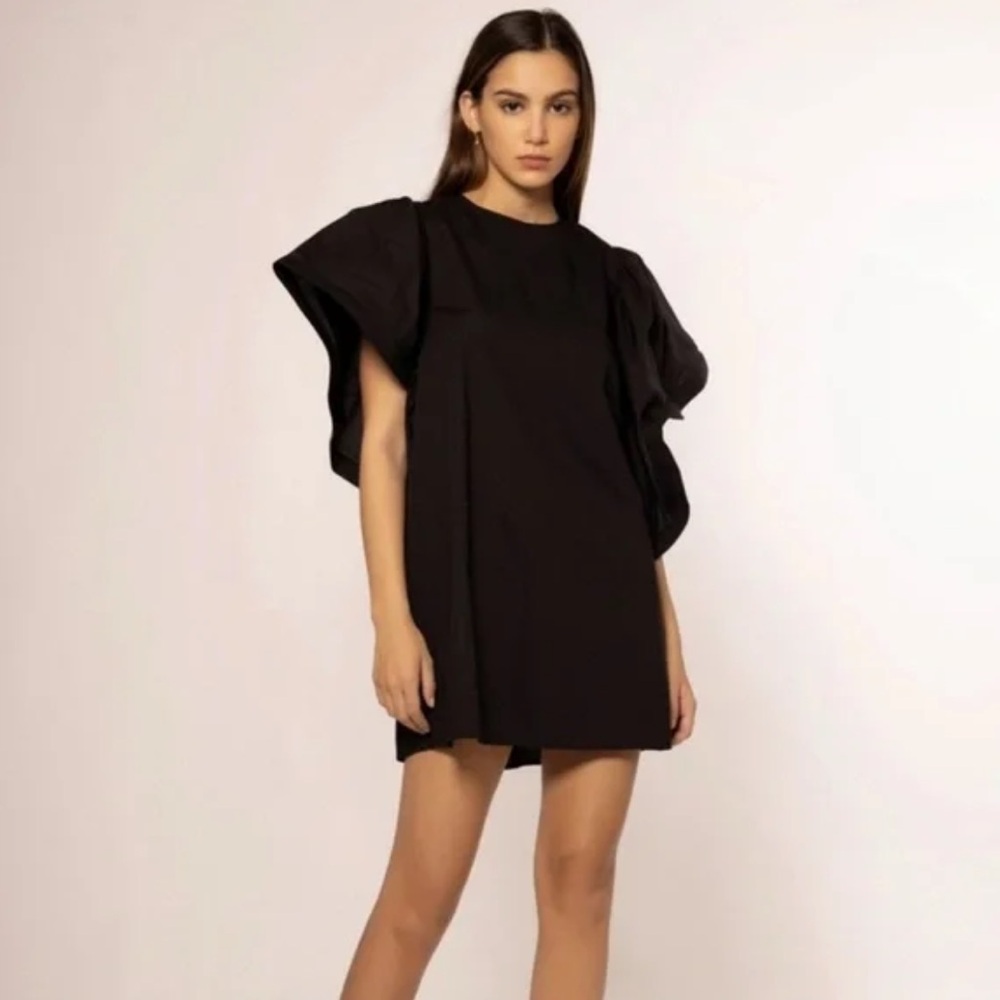 Gracia Black Mini Dress with Large Flutter Sleeves